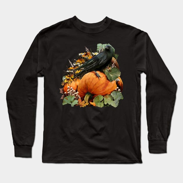 Pumpkins and a Crow Long Sleeve T-Shirt by Art by Veya